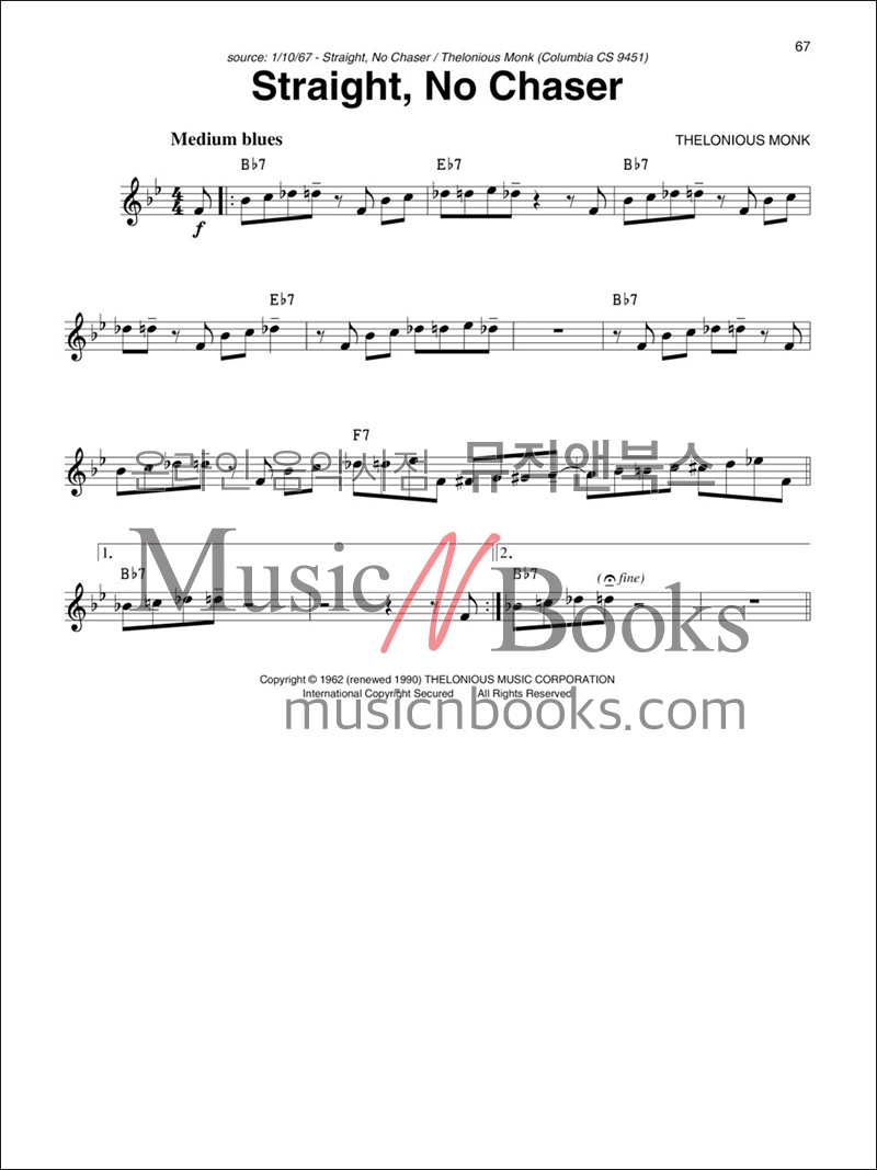 (할인) Thelonious Monk Fake Book델로니어스 몽크 페이크 북 (리드 시트 악보집)[00672495]