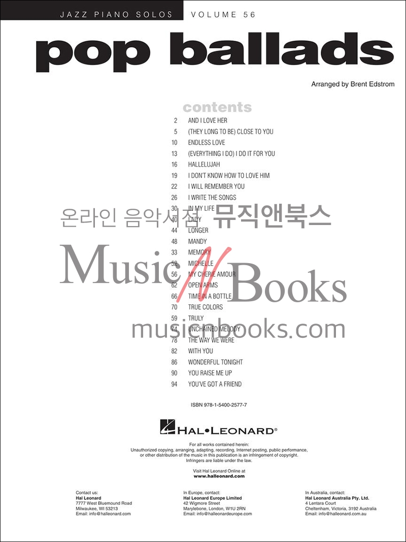 팝 발라드 재즈 피아노 솔로 악보 Pop Ballads Jazz Piano Solos [00274962]