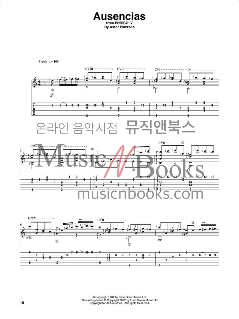 아스토르 피아졸라 클래식 기타 타브 악보 (온라인 음원 포함) Astor Piazzolla for Solo Classical Guitar [00324098]