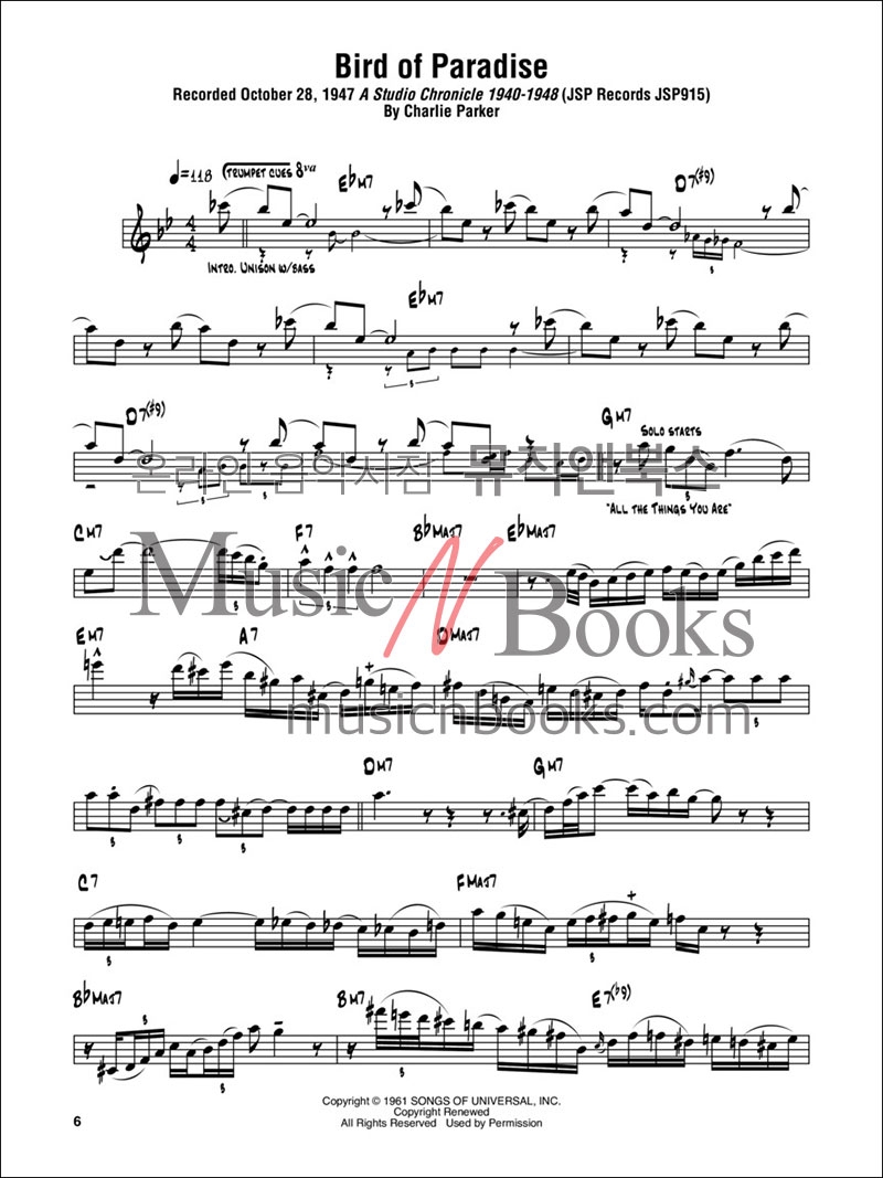 찰리 파커 옴니북 2권 B플랫 키 관악기 악보 Charlie Parker Omnibook B flat Volume 2 [00265663] Hal Leonard