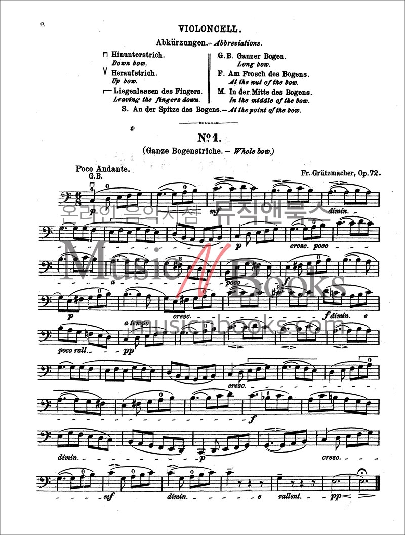그루츠마허 첼로 연습곡 op 72 [00-K04421] Kalmus 악보