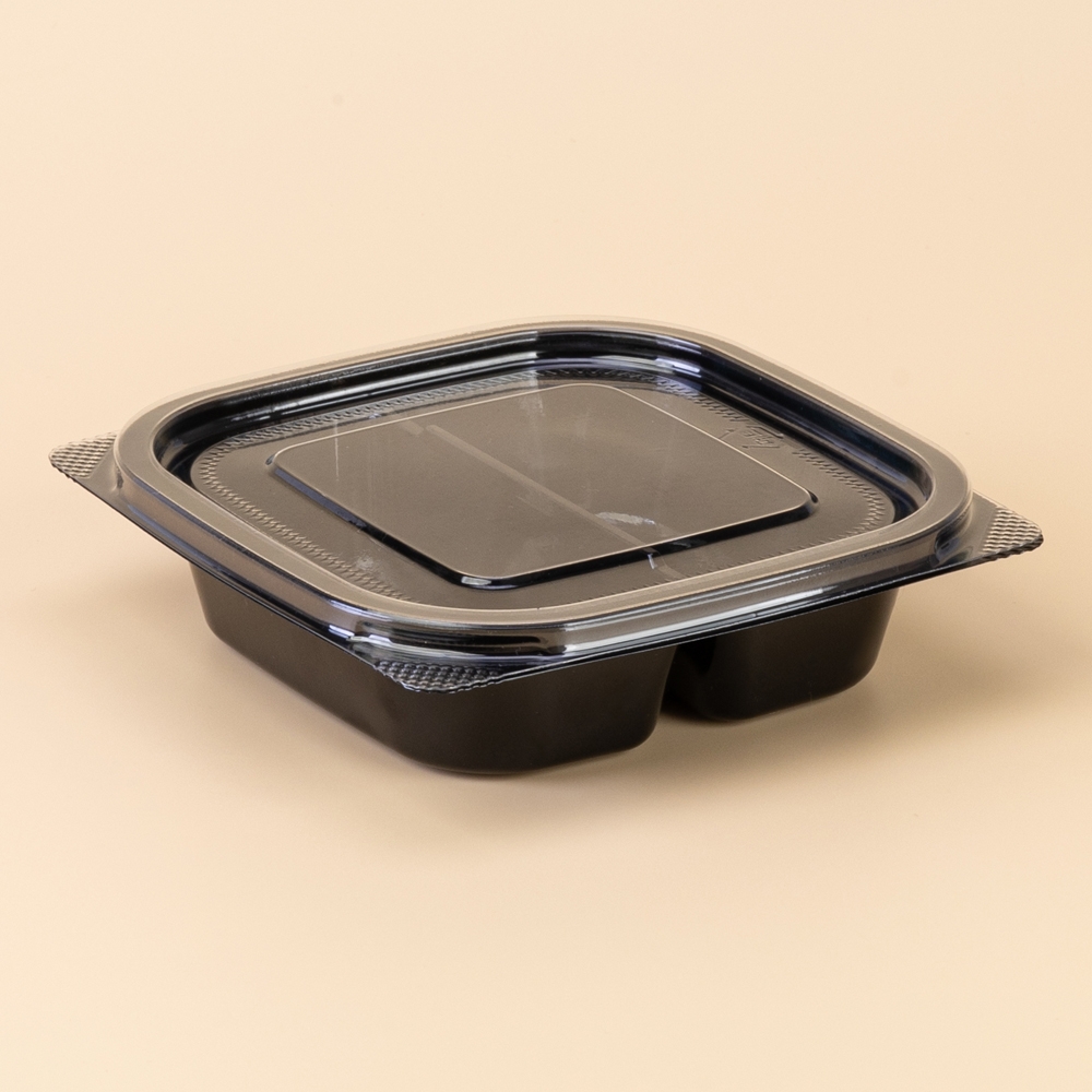 프리미엄 정사각 반찬샐러드용기 2칸 (DS-101-2/흑색) 400개 합포장세트