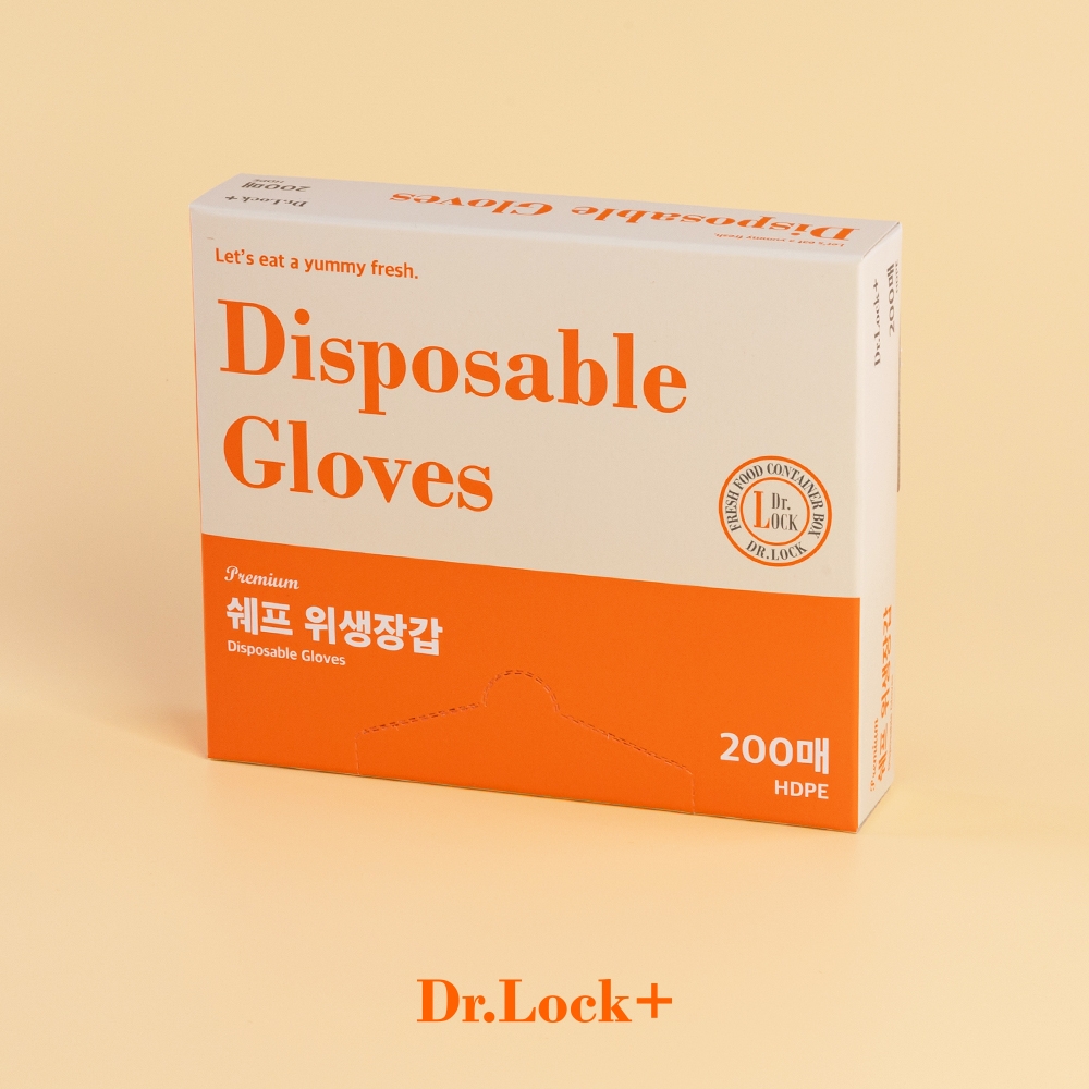 닥터락 쉐프 두꺼운 일회용 비닐 주방 실속형 위생장갑 200매(HDPE)