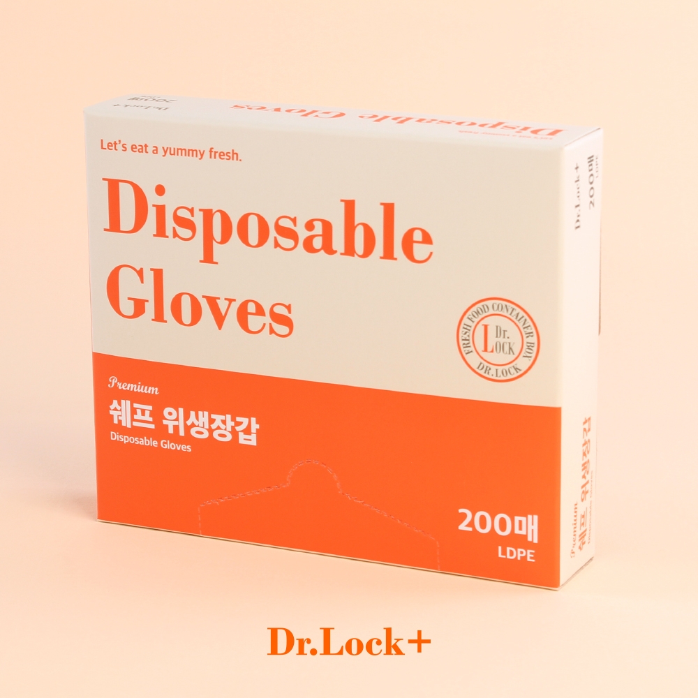 닥터락 쉐프 두꺼운 일회용 비닐 주방 실속형 위생장갑 200매(LDPE)