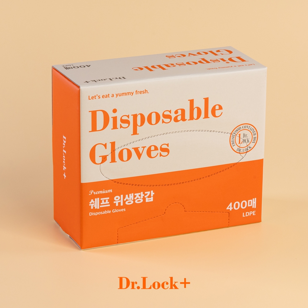 닥터락 쉐프 두꺼운 일회용 비닐 주방 실속형 위생장갑 400매(LDPE)