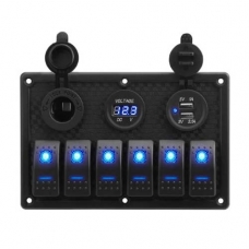 LED스위치판넬6구 USB,파워소켓,볼트메타