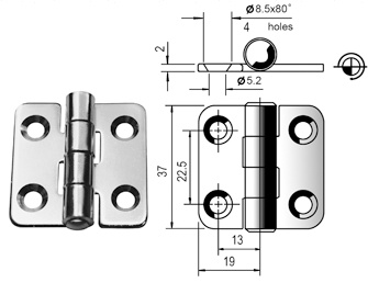 힌지 38mm x 37mm 1.9T (Stamped) SS316