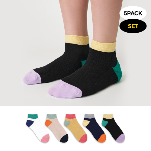 GGRN 키즈 유아동용 컬러 믹스 스니커즈 패션 양말 5켤레 세트