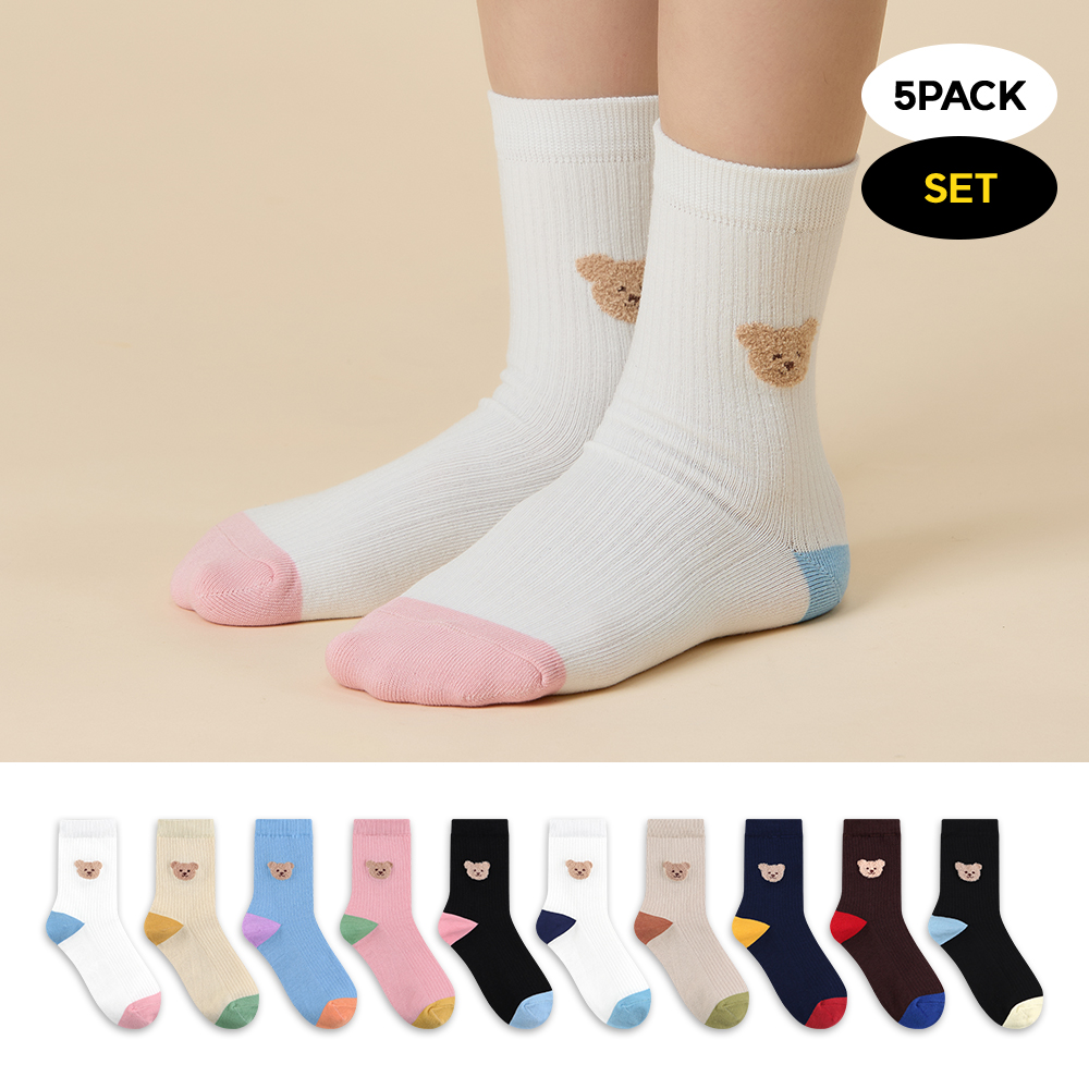 GGRN 키즈 유아동용 토니 베어 양말 5켤레 세트