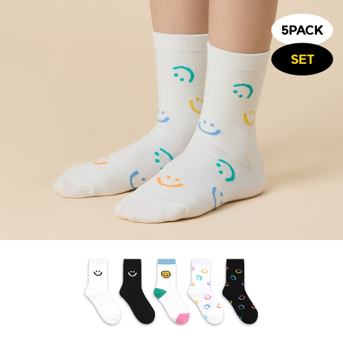 GGRN 키즈 유아동용 스마일 패밀리 양말 5켤레 세트