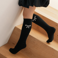 GGRN 키즈 유아동용 포인트 리본 니삭스 양말 3켤레 세트