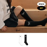 GGRN 키즈 유아동용 포인트 리본 니삭스 양말 3켤레 세트