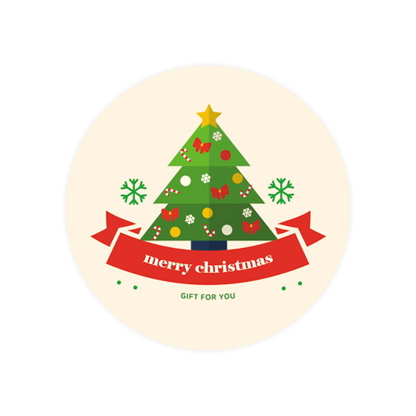 크리스마스033-크리스마스 파티 리본트리 7cm원형 스티커 10개