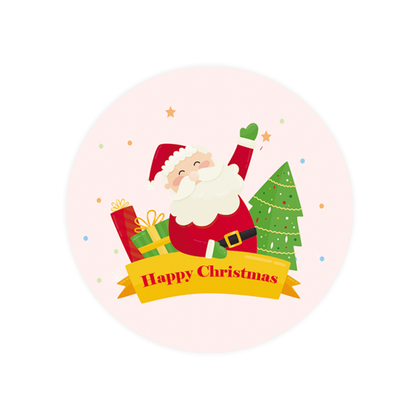 크리스마스027-컬러풀 크리스마스 인사하는 산타 7cm원형 스티커 10개