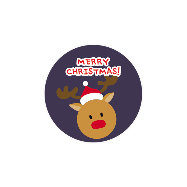 크리스마스014-행복한 크리스마스 네이비 루돌프 4.5cm원형 스티커 10개