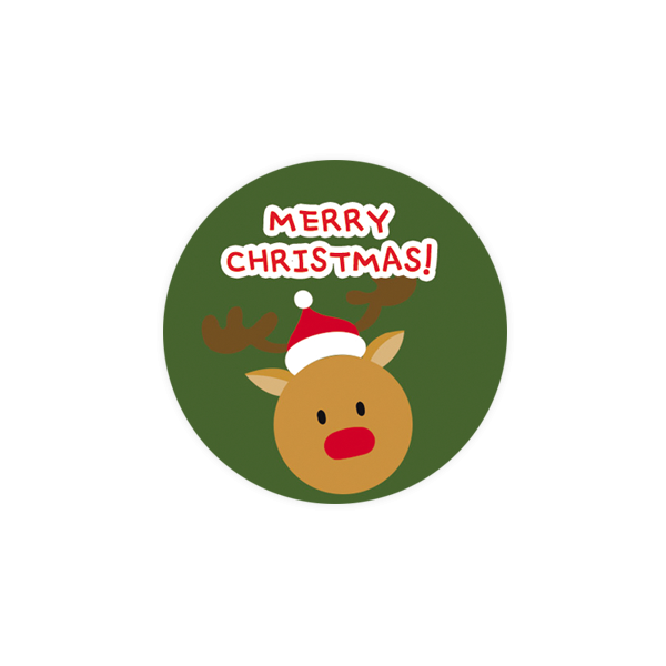 크리스마스016-행복한 크리스마스 그린 루돌프 4cm원형 스티커 10개