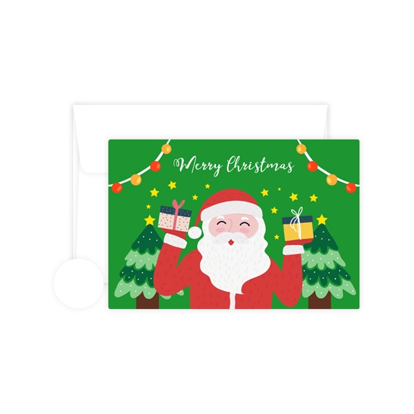 라베 크리스마스 카드 산타와 선물박스 10개+봉투10개+투명 2cm원형 스티커 10개