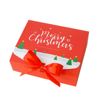 크리스마스 직사각 포장 상자 5개 + 리본 5개 눈내리는 풍경 레드