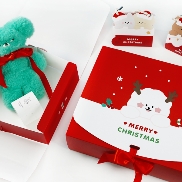 도나와친구들 크리스마스 직사각 선물 포장 상자5개+리본5개 16.5x13.5 순면이