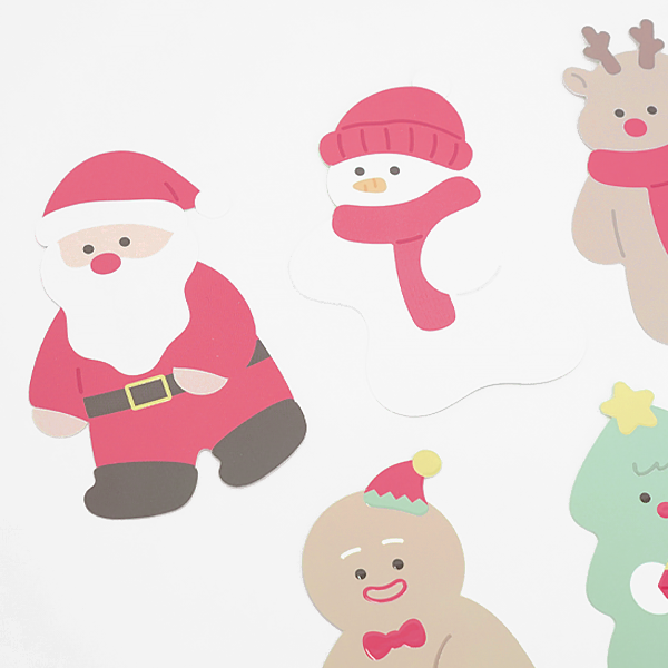 크리스마스 모양카드 산타를 따라서 카드 1개+봉투 1개+투명 2cm 원형 스티커 1개