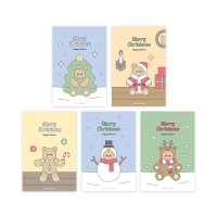 크리스마스 카드 곰돌이시리즈 카드 1개+봉투 1개+투명 2cm 원형 스티커 1개