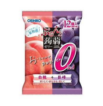 오리히로 탱글탱글 蒟蒻 젤리 파우치 칼로리 제로 백도 + 거봉 216g (18g &times; 12개) ( オリヒロ株式会社 ぷるんと蒟蒻ゼリーパウチ カロリーゼロ 白桃＋巨峰 216g(18g&times;12個)