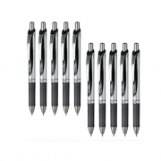 펜텔 볼펜 젤 잉크 에너지젤 노크식 0.7mm 실버 축 BL77-A 검정 10개