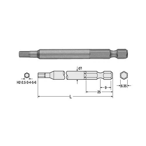 에어 육각드라이버비트 B35A/F 2x75 (10ea)