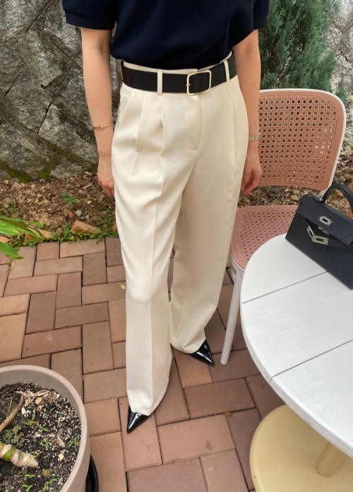 Pintuck Wide Long Slacks [아이보리/블랙]