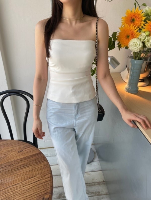 Shirring Sleeveless Top [아이보리/브라운]