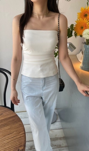 Shirring Sleeveless Top [아이보리/브라운]