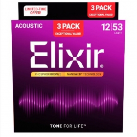 엘릭서 나노웹 기타줄 기타현 3팩(2+1) 012(라이트) 포스포브론즈