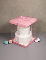 투명 2단 케이크 박스 2호_핑크(300mm(h),받침별매) (300개)