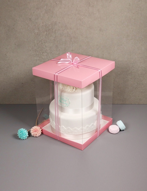 투명 2단 케이크 박스 1호_핑크(300mm(h),받침별매) (300개)