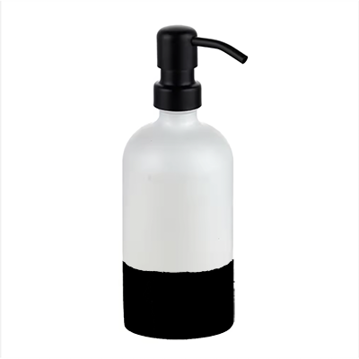 250ml  불투명 화이트 무광 스테인레스 블랙 펌프 용기 (실리콘 커버 포함)