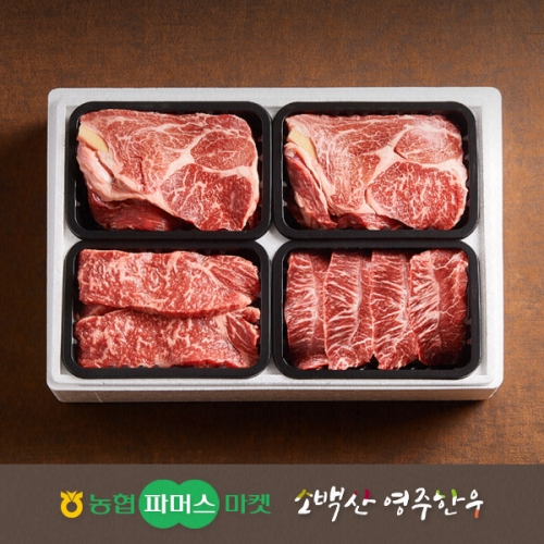 [작심밀도]NH영주한우 냉장 가족 로스구이세트8호 (등심x2.채끝.특수부위) / 1.2kg