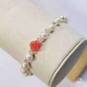 핑크플라워 주불 못난이 진주 팔찌