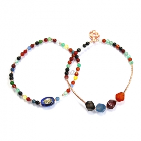 엽전메달 칠색마노(장수옥) 두줄팔찌