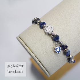 92.5 실버 연꽃주불 하트컷팅 팔찌 - 청금석