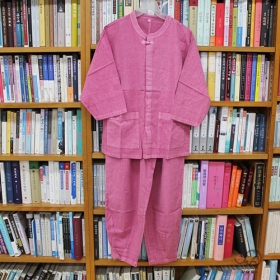 (한정상품) 7부 남성용 면법복세트 - 분홍색(오픈형)