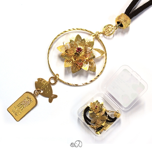 물고기달린 연꽃장식 차걸이 (금색) - 케이스포함