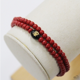 천연옻칠 두줄 합장주4mm  - 레드