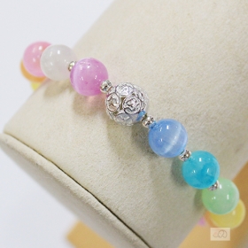 92.5 실버 원형주불 컬러 캣츠아이 팔찌 8mm