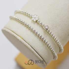 92.5 실버 연꽃주불 두줄 팔찌 2mm