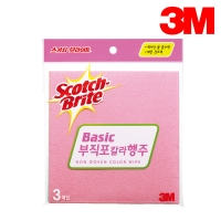 3M 스카치브라이트 베이직 부직포 칼라 행주 3매입 주방 물기 청소 다용도