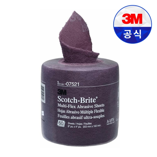 3M 스카치브라이트 멀티 플렉스 연마 시트 롤 VFN 07521 60매입 공업용 수세미 사포 페파 금속 목재