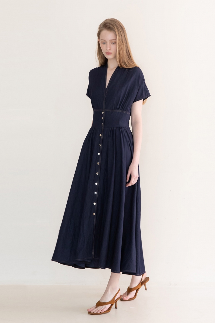 韓国商品/NOCONTENT Puff button layered dress KOJOOIN Women Summer Smocked Mini Dress Puff Short Sleeve