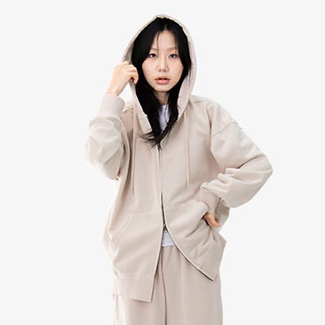 비캔버스 피그먼트 쭈리 오버핏 투웨이 후드집업