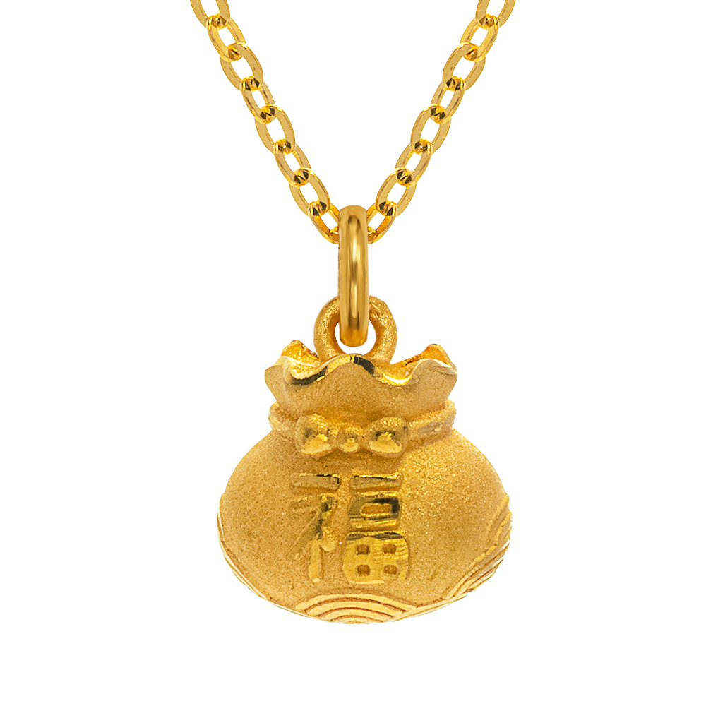 복주머니 돌목걸이 24K 순금 3.75g