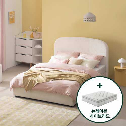 [설치배송전용] 퍼프 저상형 침대 세트 (+뉴헤이븐 하이브리드 매트리스 34cm)